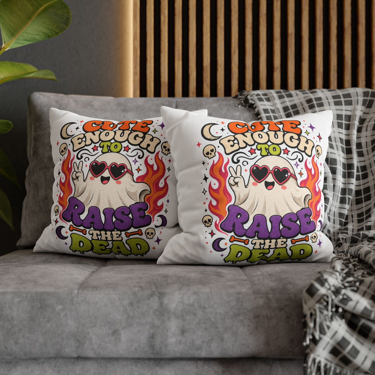 Halloween Cute Enough to Raise the Dead Ghost Pillowcase — Retro Halloween Decorative Throw Pillow