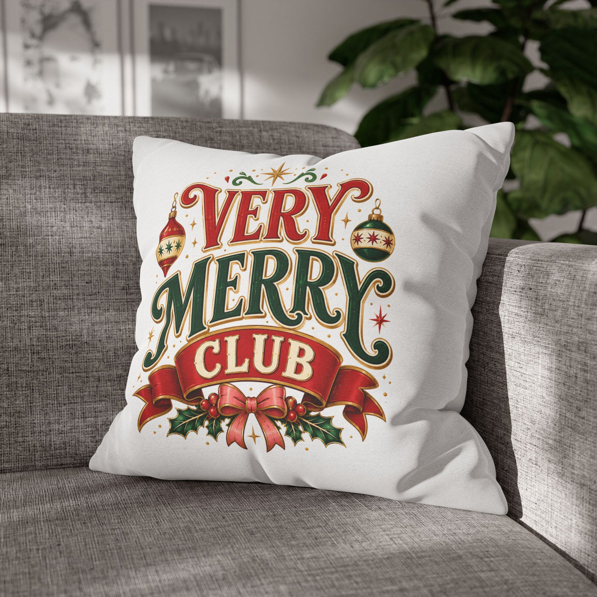 Christmas Very Merry Club Holiday Pillowcase — Christmas Decorative Throw Pillow