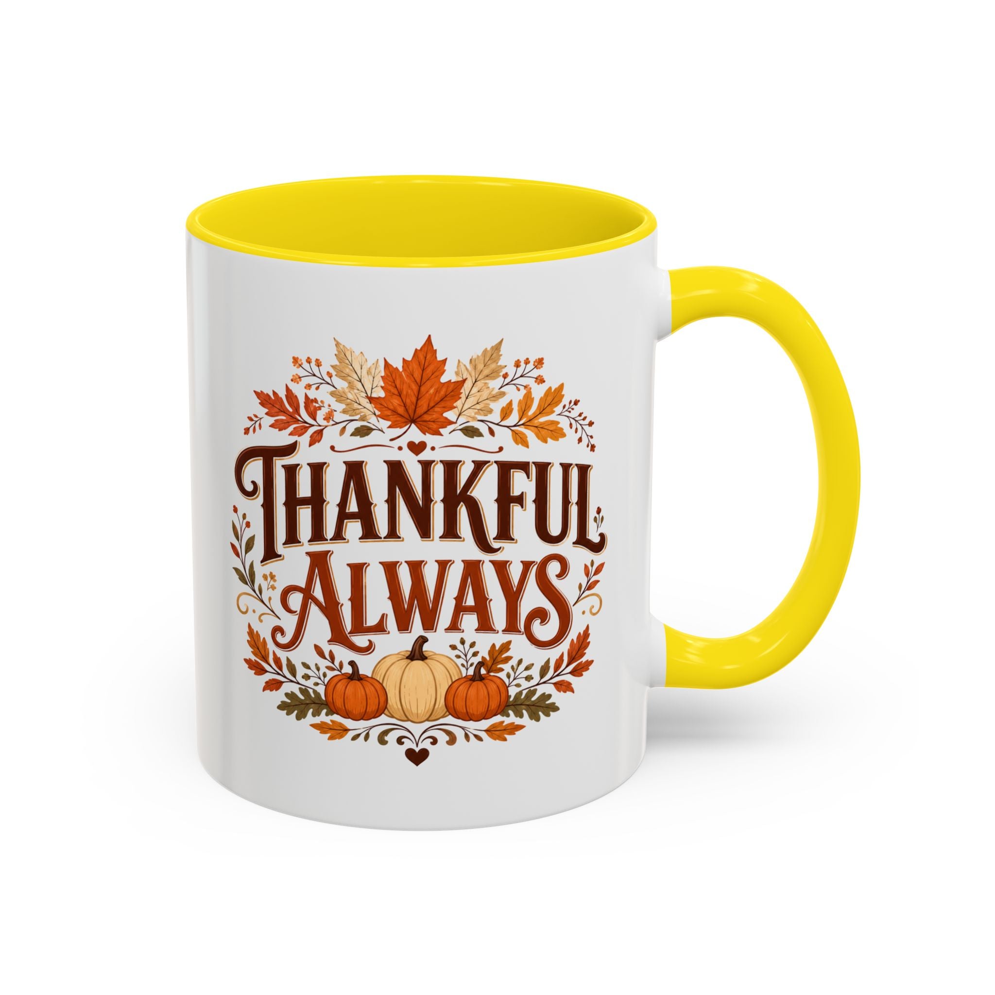 Thanksgiving Mug Thankful Always Accent Coffee Mug — Fall Pumpkin & Leaves Thanksgiving Gift