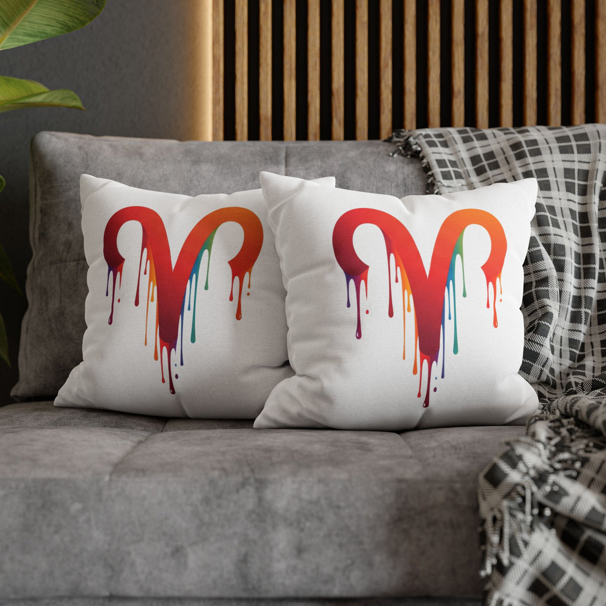 Aries Rainbow Drip Heart Pillowcase — Colorful Melting Heart Decorative Pillow