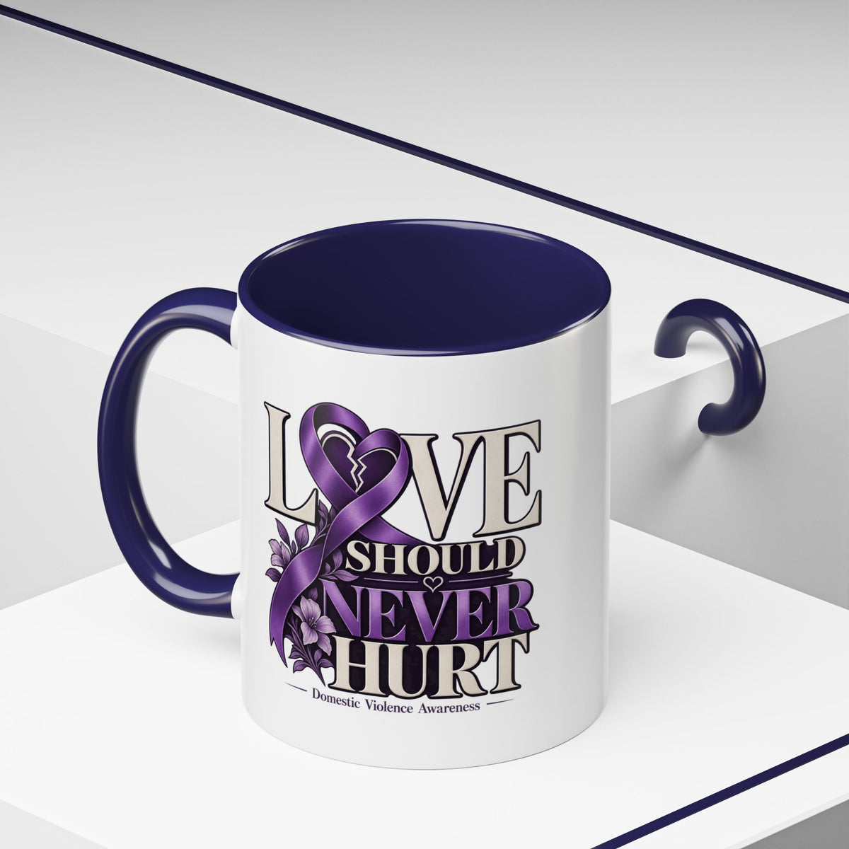 Domestic Violence Awareness Accent Coffee Mug – "Love Should Never Hurt" (11/15oz)