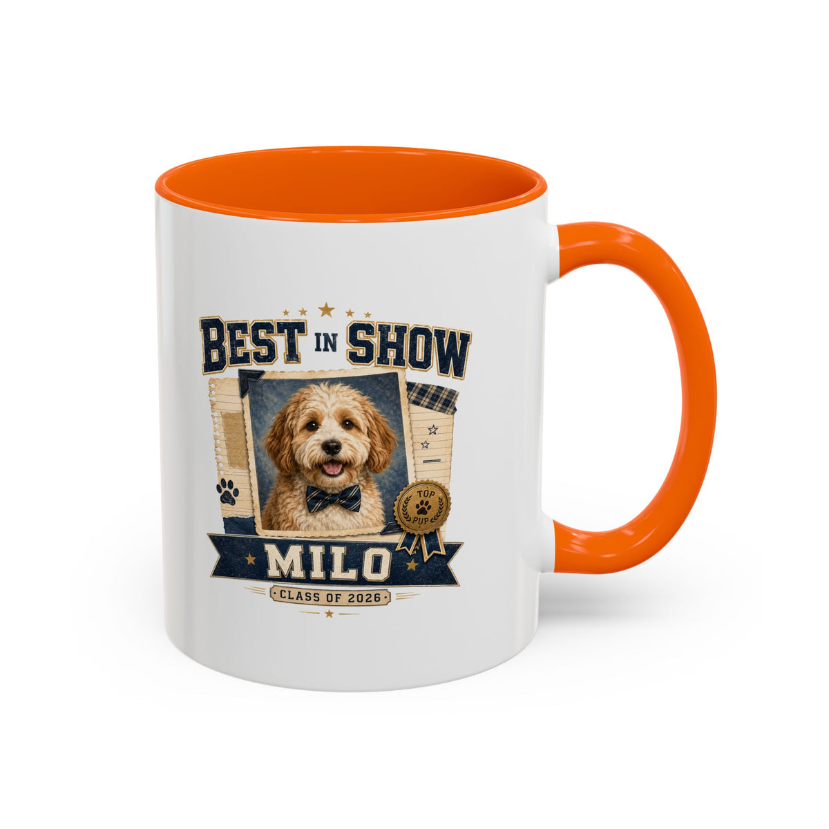 Milo Bailey Dog Dad Mom Best in Show Personalized Dog Mug — "Milo" Photo Accent Coffee Mug