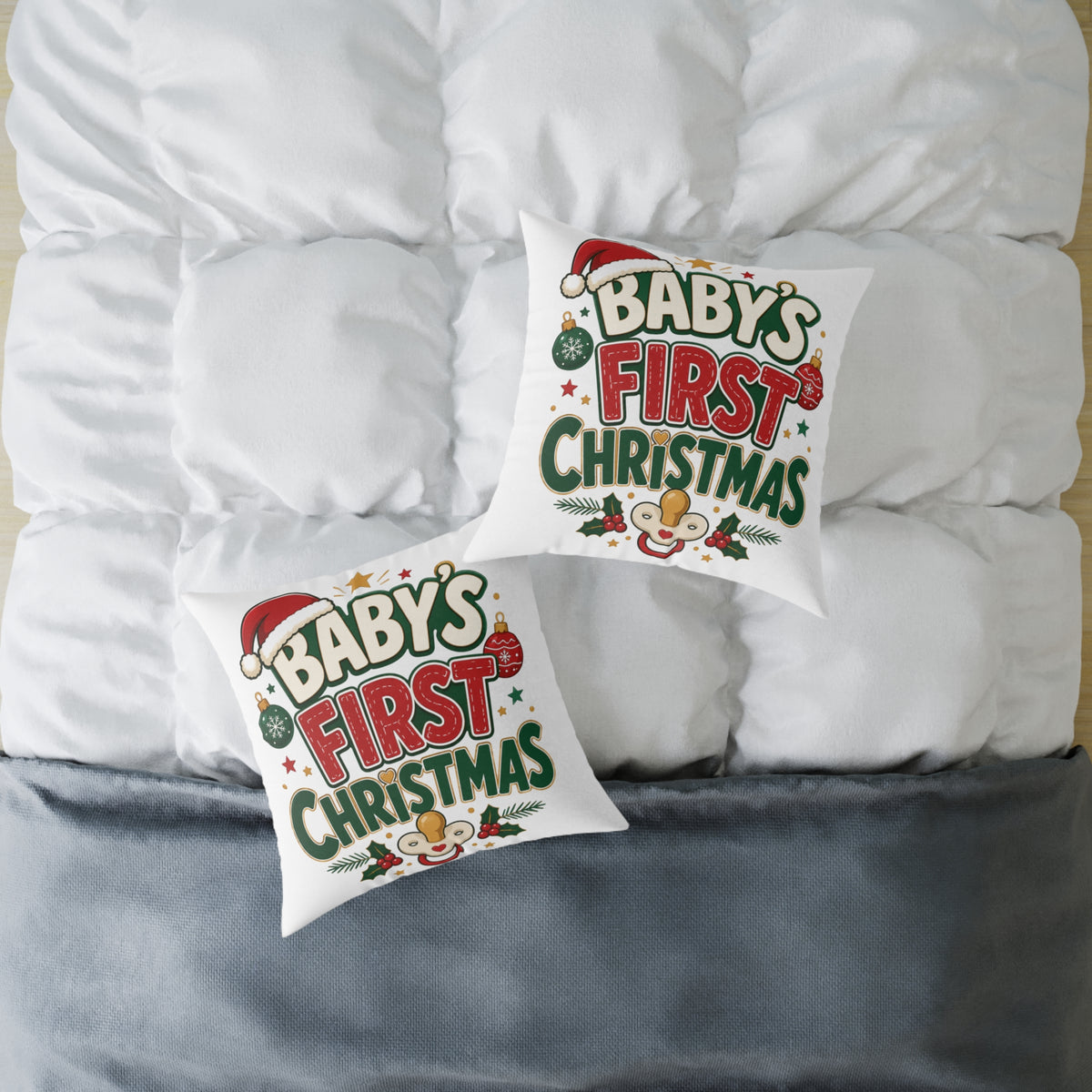 Baby's  First Christmas Square Poly Canvas Pillow