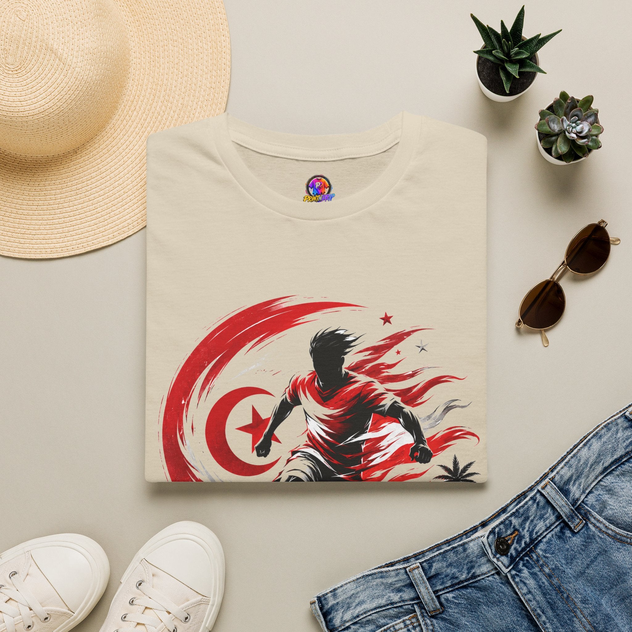 Tunisia Carthage Fire Soccer T-Shirt — Red Crescent Football Fan Tee