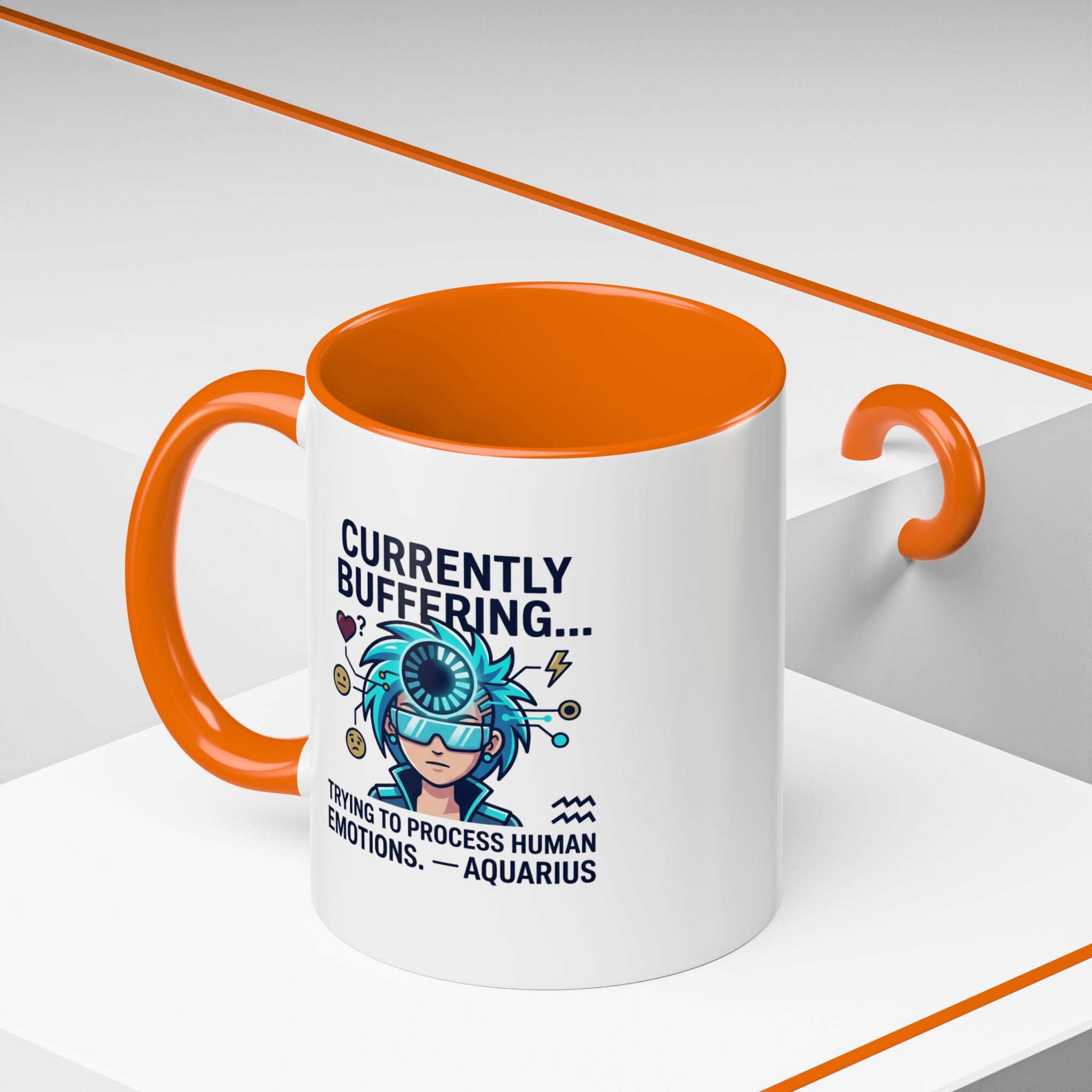 Aquarius Coffee Mug — "Currently Buffering... Trying to Process Human Emotions" Accent Ceramic Mug