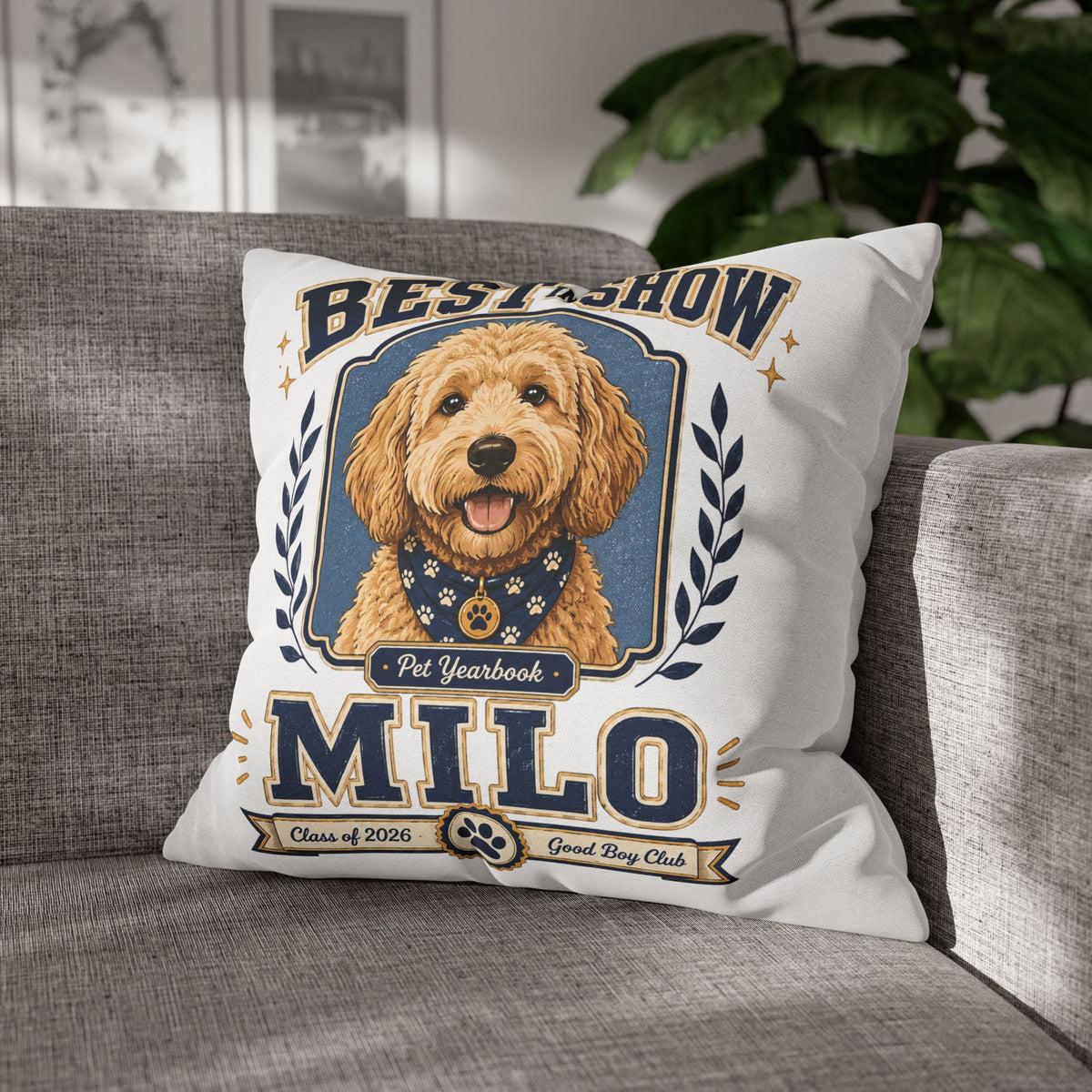 Best in Show Milo Pillowcase — Personalized Dog Portrait Decorative Pillowcase Milo Bailey Dog Dad Mom