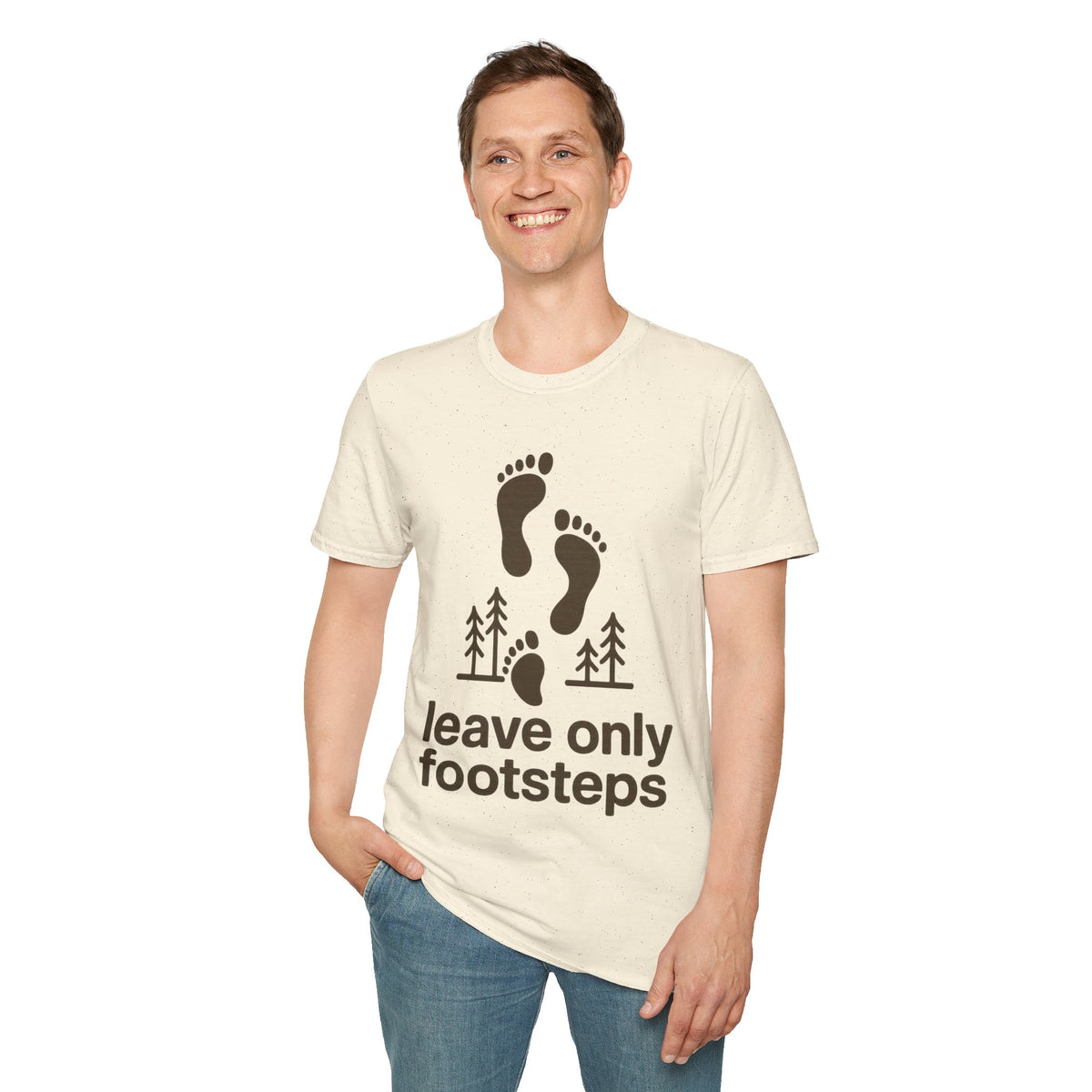 "Leave Only Footsteps" Minimalist Outdoor Graphic Tee - Aesthetic Eco Friendly Nature White T-Shirt - Trending Now - September 2026
