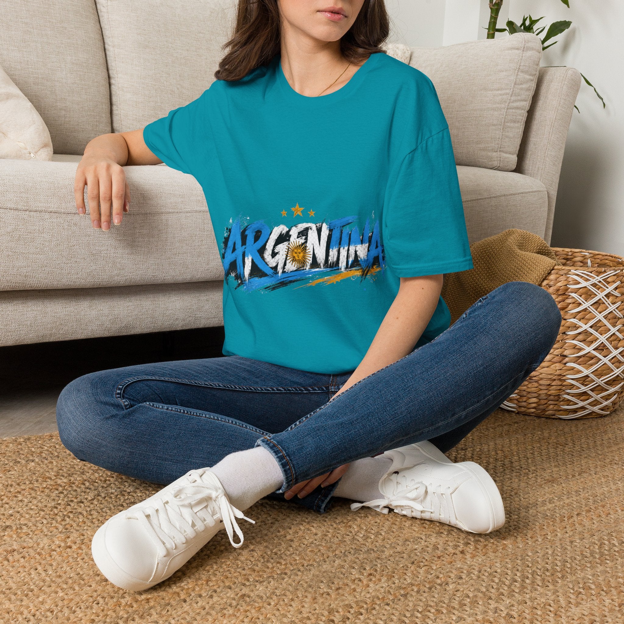 Argentina Graffiti T-Shirt — Soccer Fan Tee with Three Stars & Sun Emblem