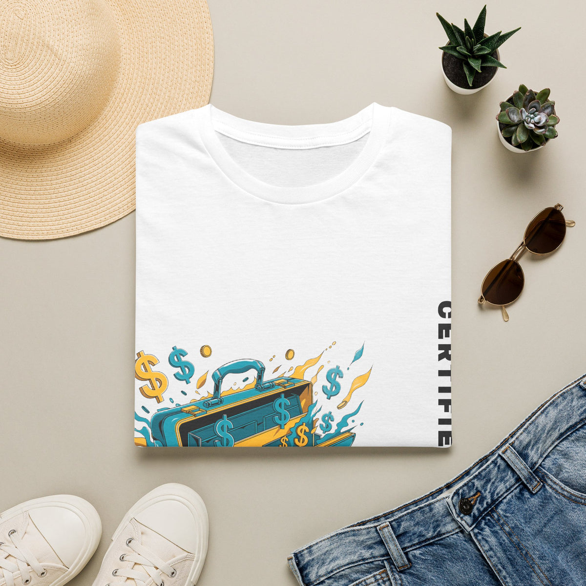 Certified Kumar Me Briefcase Money Burst White Graphic Tee - Trending Now - September 2026