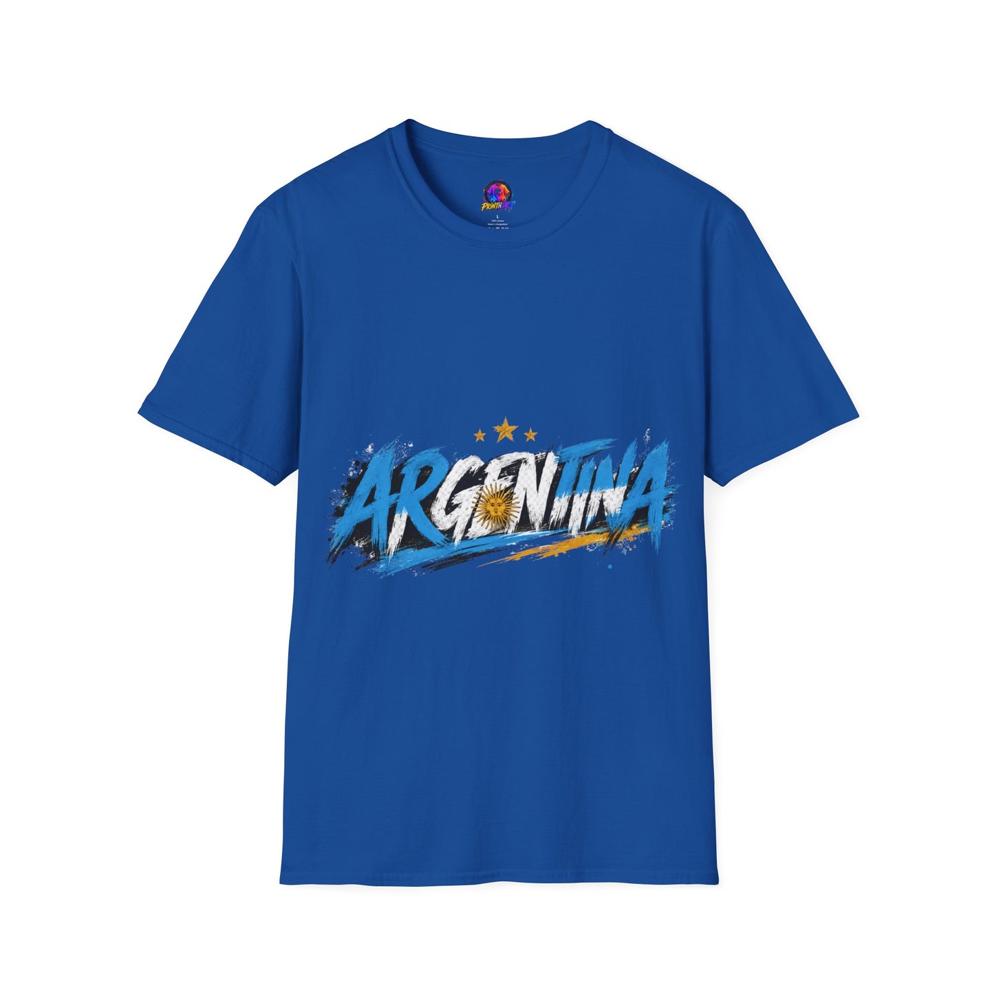 Argentina Graffiti T-Shirt — Soccer Fan Tee with Three Stars & Sun Emblem