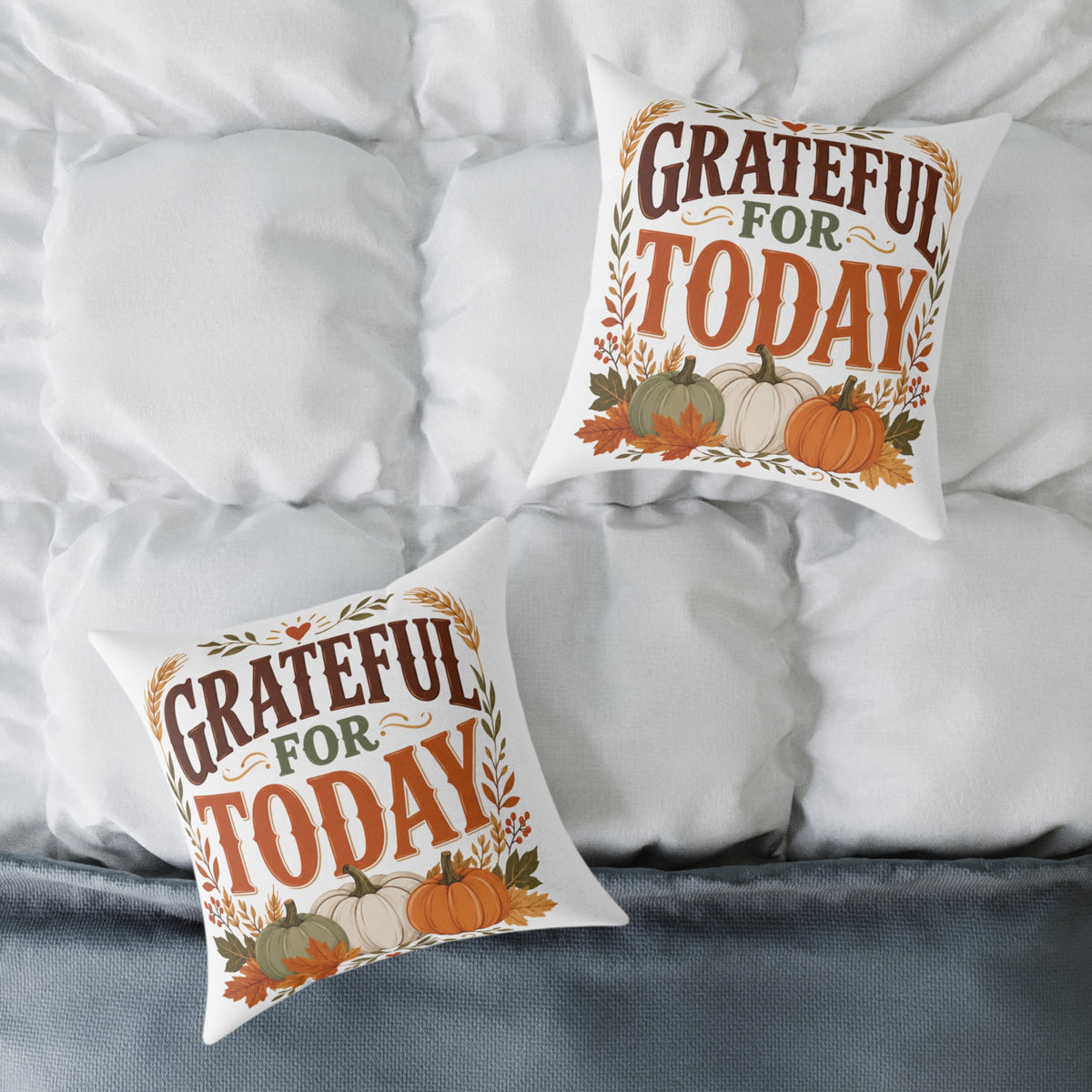 Thanksgiving Grateful For Today Fall Decorative Pillow — Thanksgiving Pumpkin Accent