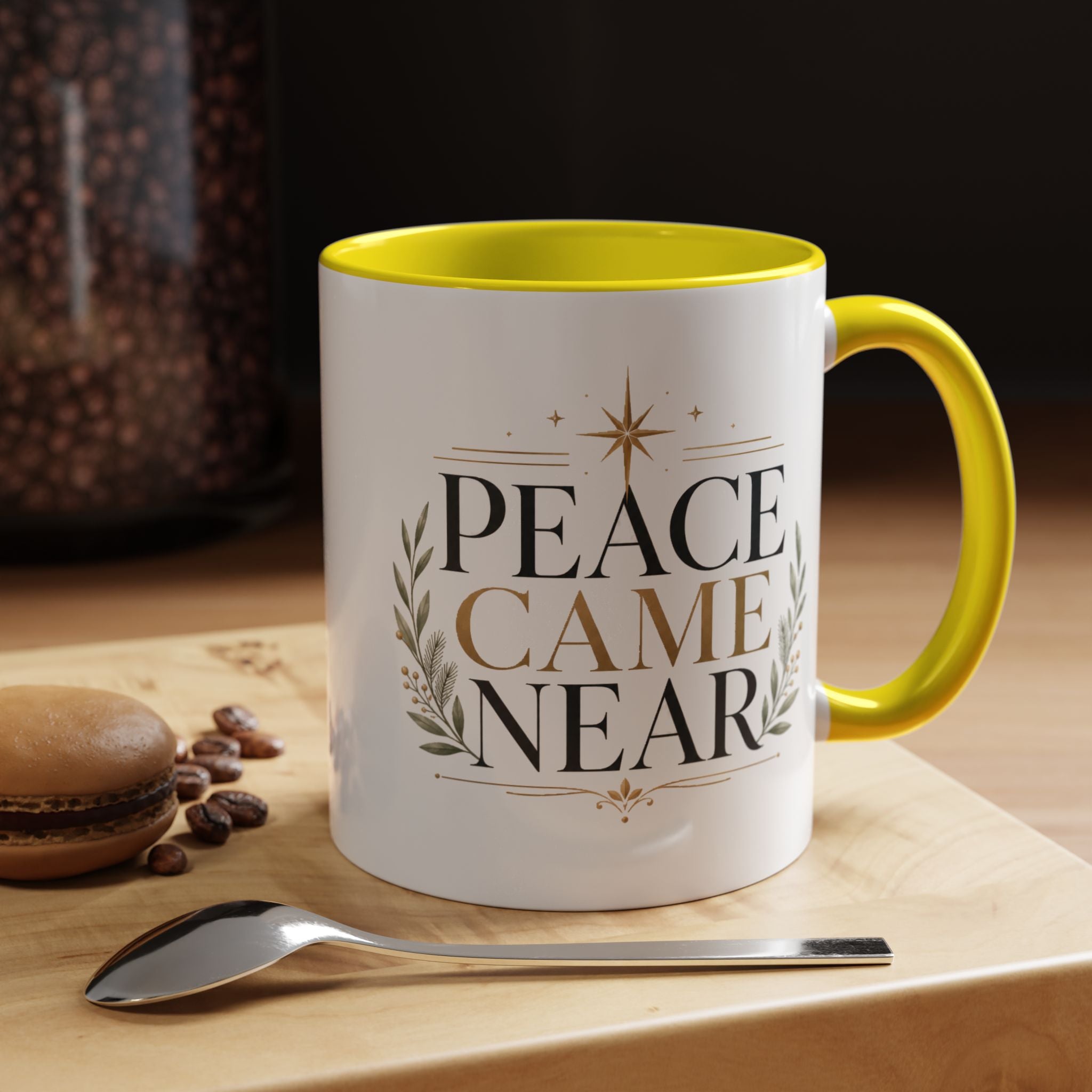 Christmas Peace Came Near Accent Coffee Mug — Holiday Christian Christmas Tea Cup