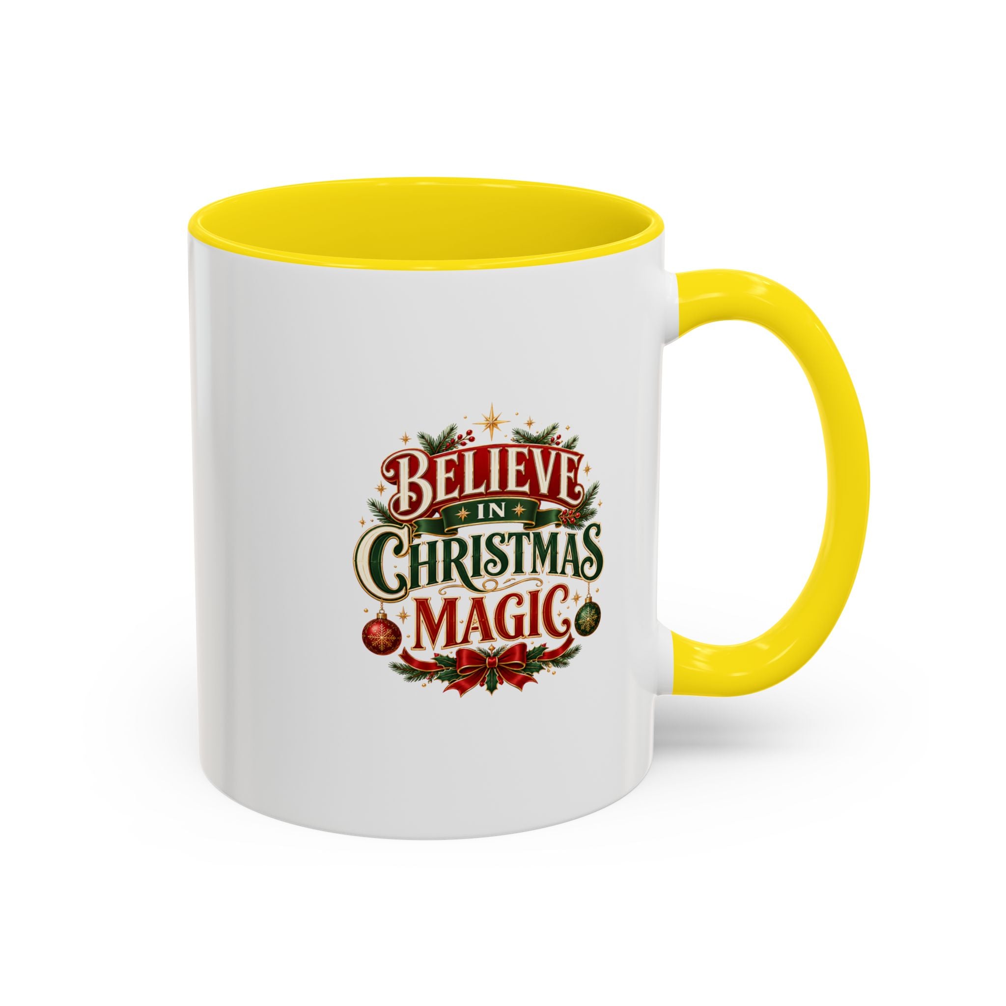 Believe in Christmas Magic Accent Coffee Mug — Festive Holiday ,Ceramic