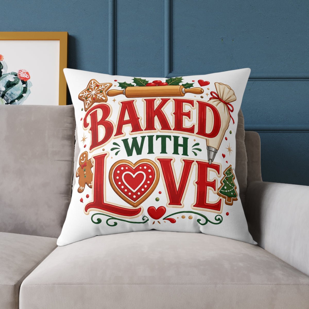 Christmas Baked With Love Square Poly Canvas Pillow