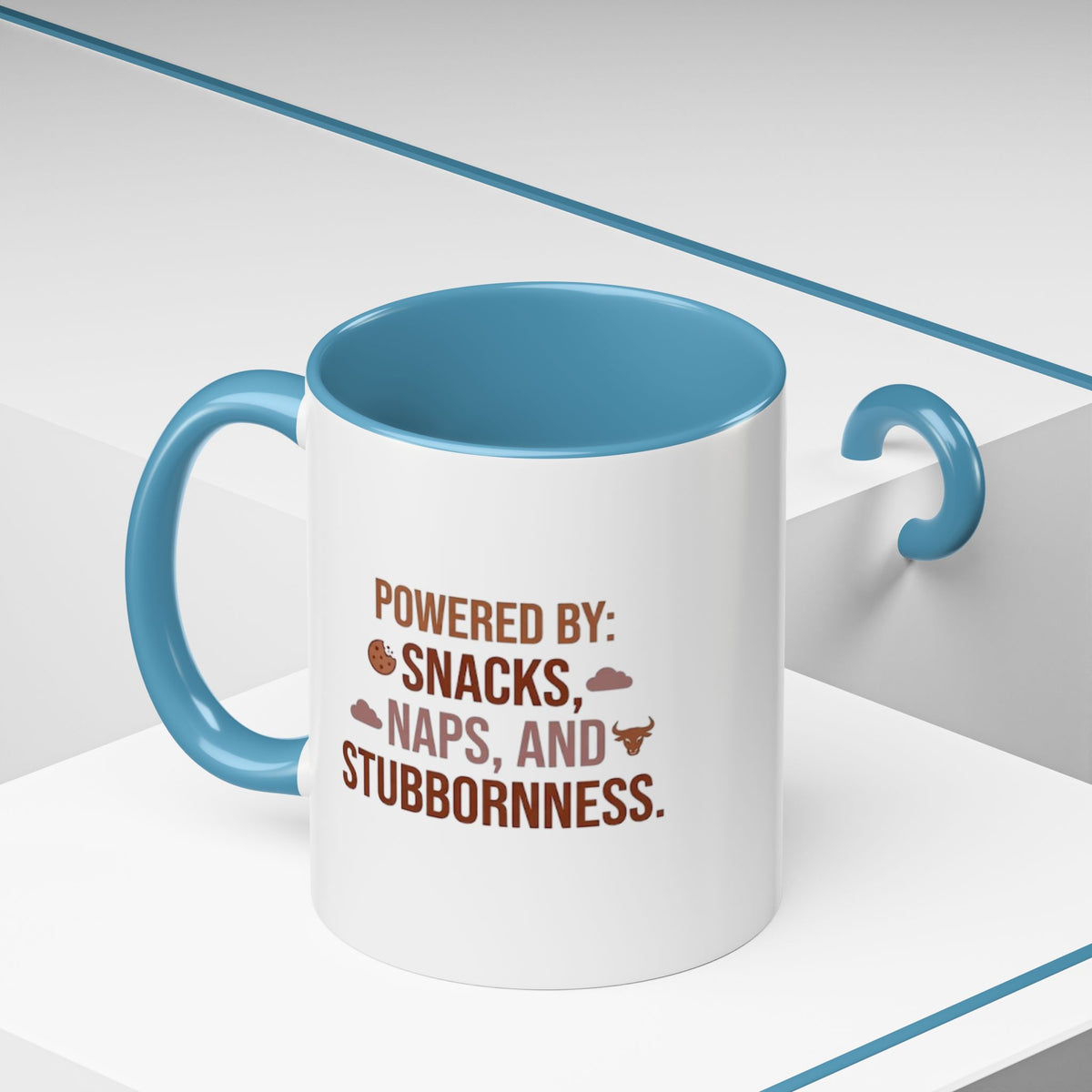 Taurus Coffee Mug - "Powered by Snacks, Naps, and Stubbornness" Accent Ceramic Mug