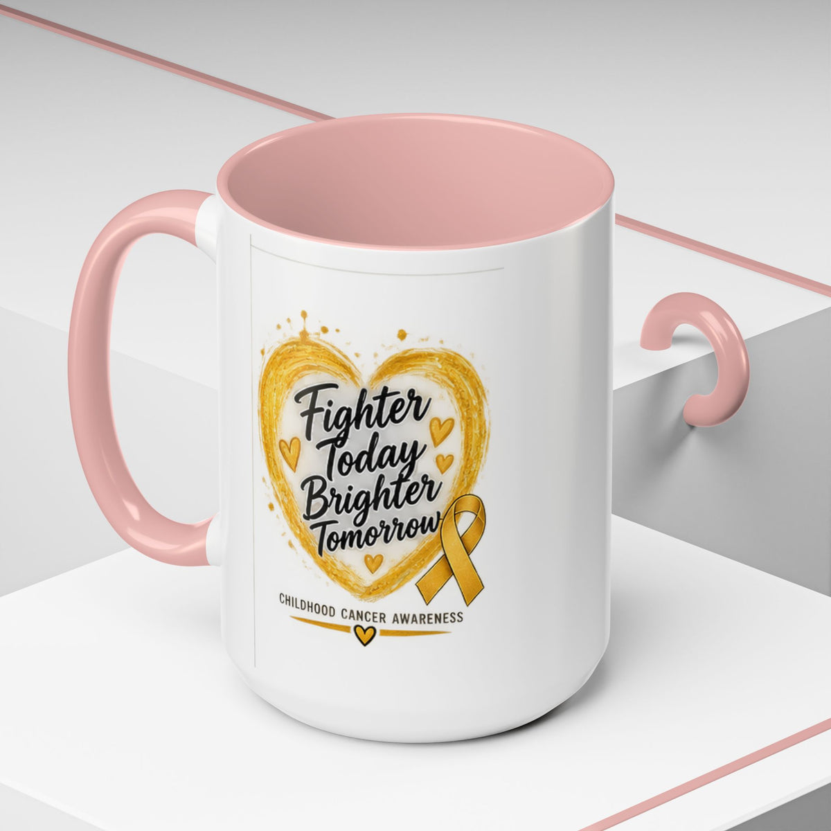 Childhood Cancer Awareness Coffee Mug – "Fighter Today Brighter Tomorrow" (Accent 11/15oz)