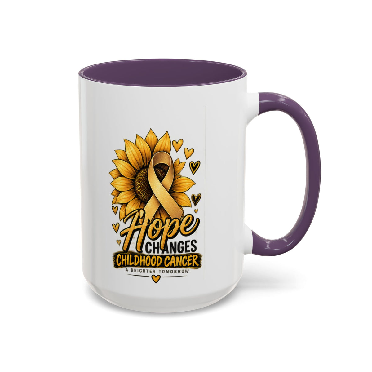 Hope Changes Childhood Cancer Mug – Gold Ribbon Sunflower Accent Coffee Cup (11/15oz)