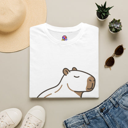 Cute Relaxed Capybara T-Shirt — Minimal Cartoon Capybara Graphic Tee