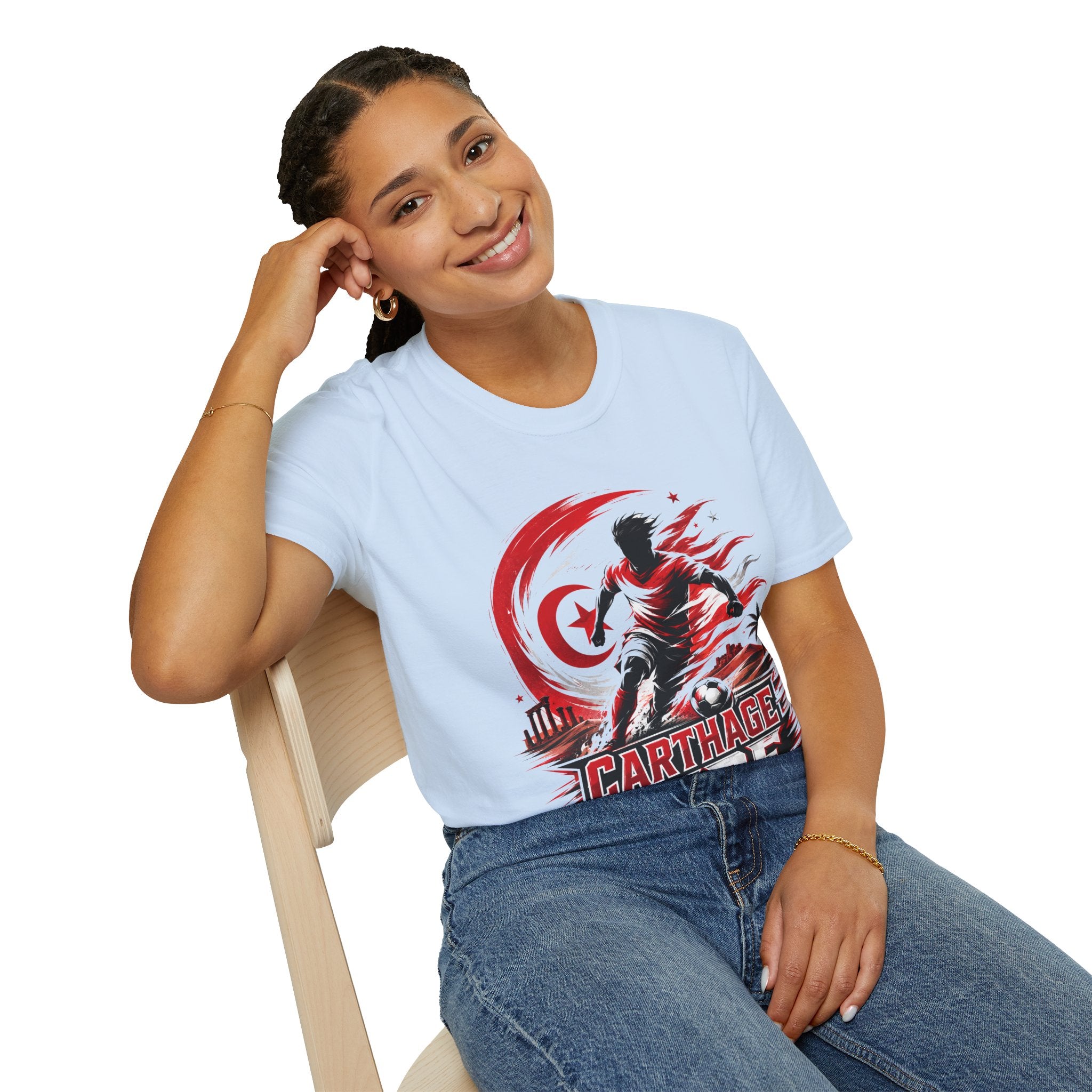 Tunisia Carthage Fire Soccer T-Shirt — Red Crescent Football Fan Tee