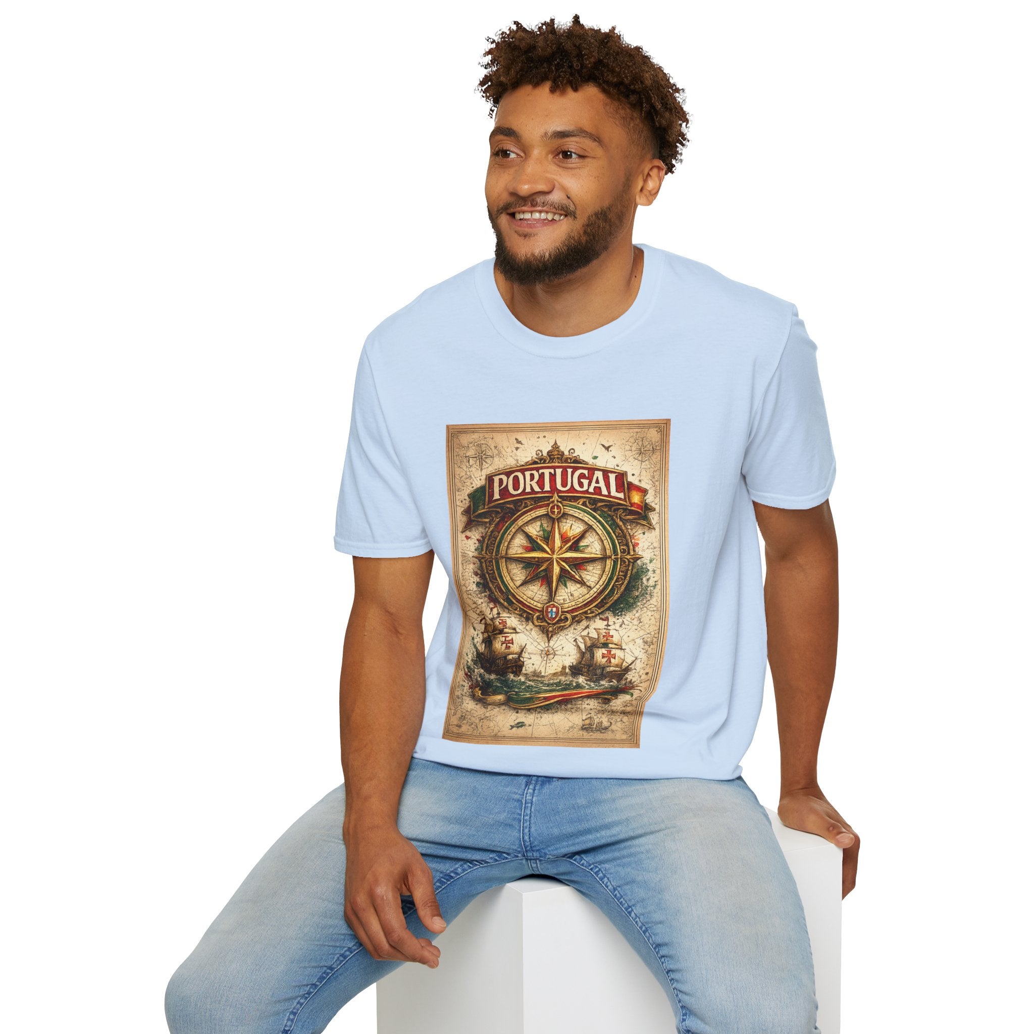 Portugal Compass T‑Shirt — Vintage Nautical Travel Tee