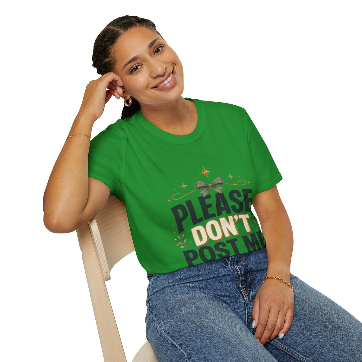 T-Shirt — Please Don’t Post Me Graphic Tee (Cute Bow, Social Media Humor)