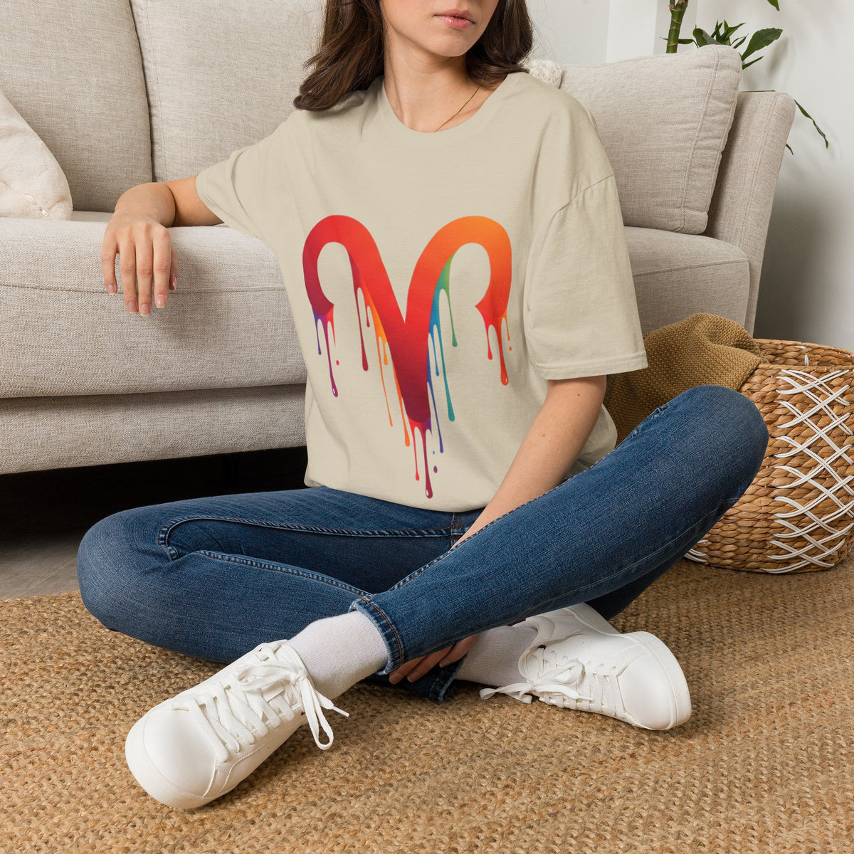 Aries Rainbow Drip T-Shirt — Colorful Dripping Zodiac Graphic Tee