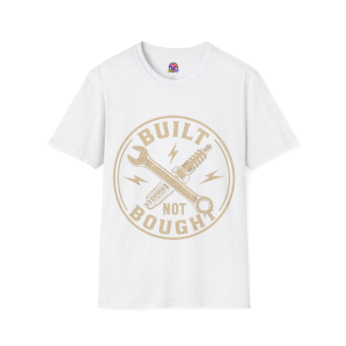 Built Not Bought T-Shirt — Vintage Mechanic Wrench & Spark Plug Design