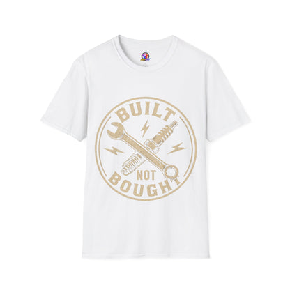 Built Not Bought T-Shirt — Vintage Mechanic Wrench & Spark Plug Design