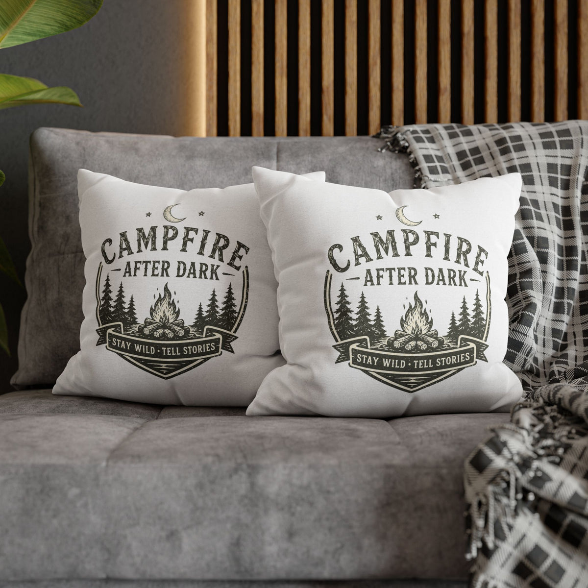Campfire After Dark Pillowcase Milo Bailey Dog Dad Mom — Rustic Camping Throw Pillow Cover