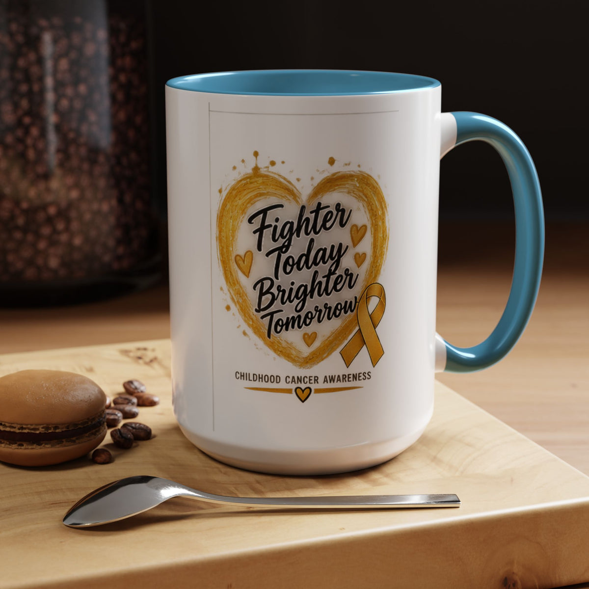 Childhood Cancer Awareness Coffee Mug – "Fighter Today Brighter Tomorrow" (Accent 11/15oz)