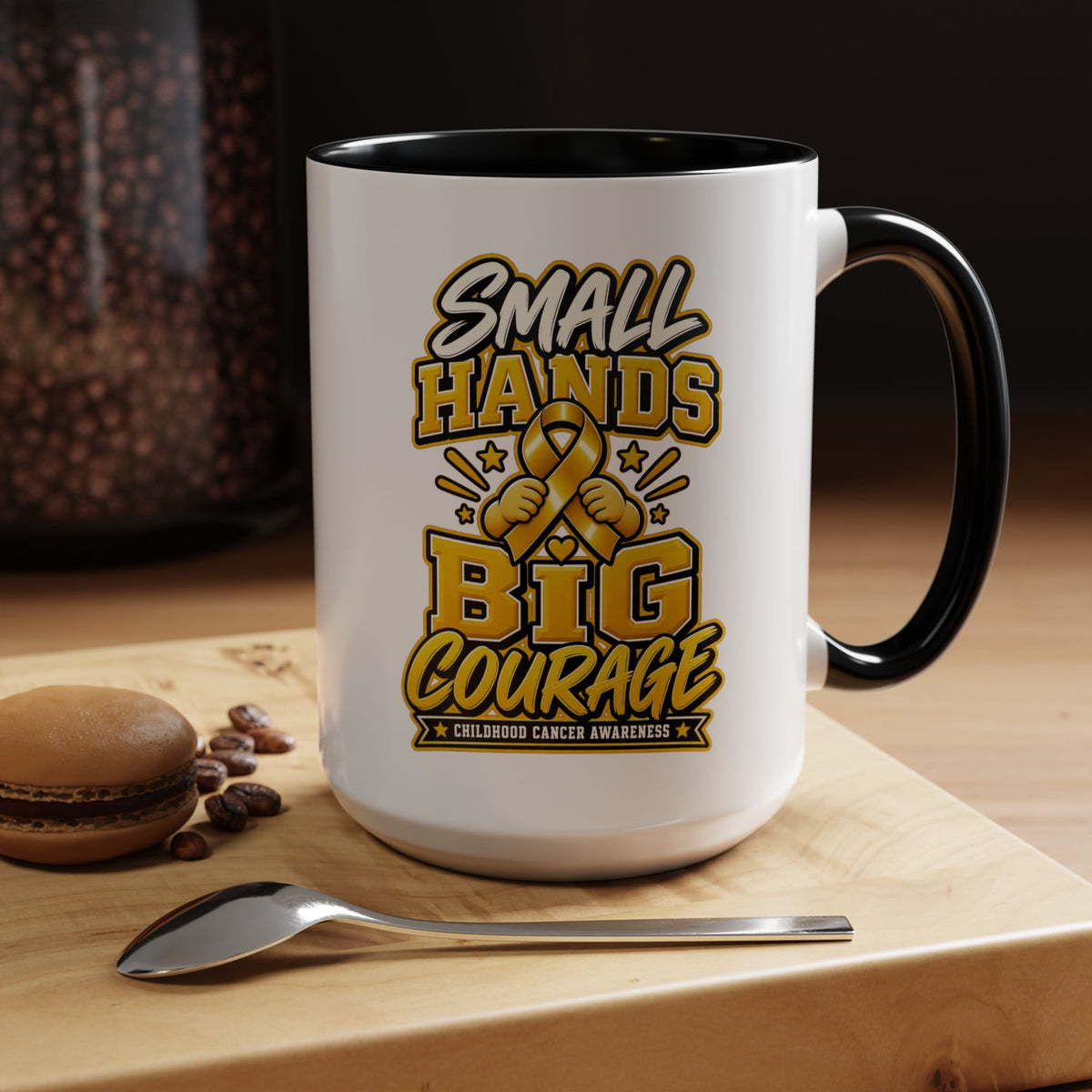 Coffee Mug - "Small Hands Big Courage" Childhood Cancer Awareness Accent Mug