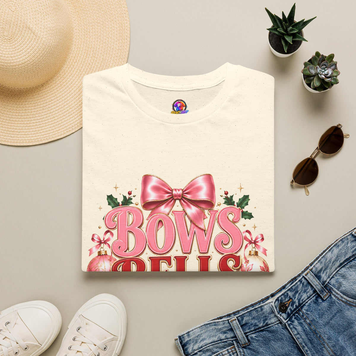 T-Shirt — Bows Bells Bliss Christmas Graphic Tee