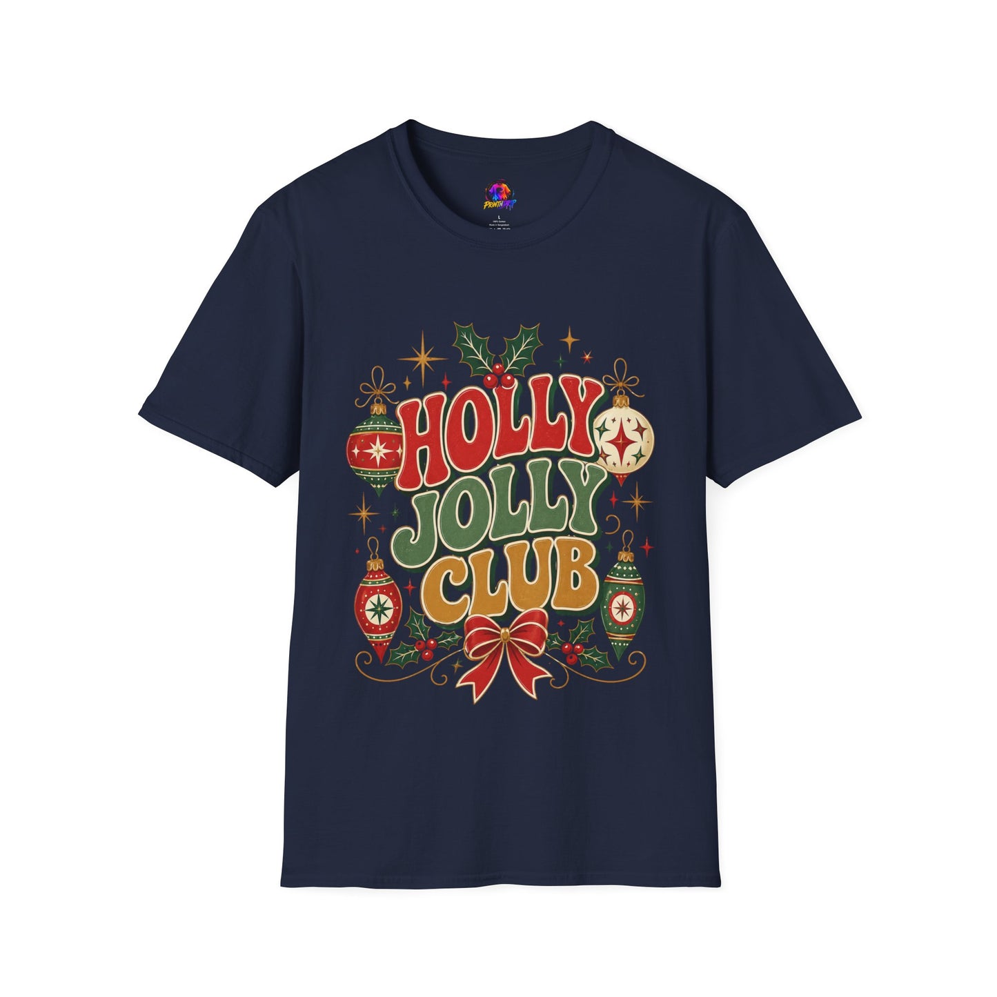 Holly Jolly Club Christmas T-Shirt — Retro Holiday Ornament Tee