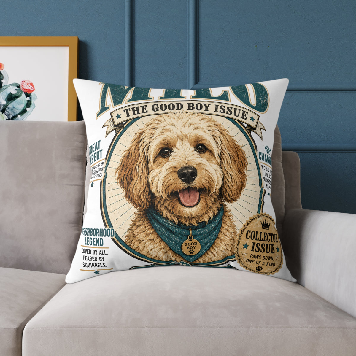 Milo "The Good Boy Issue" Decorative Pillow  Milo Bailey Dog Dad Mom