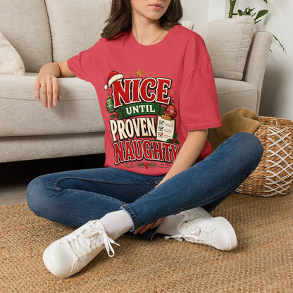 Christmas T-Shirt — "Nice Until Proven Naughty" Holiday Tee