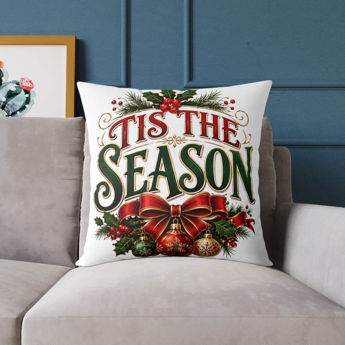 Christmas 'Tis The Season Holiday Throw Pillow – Festive Christmas Decorative Cushion