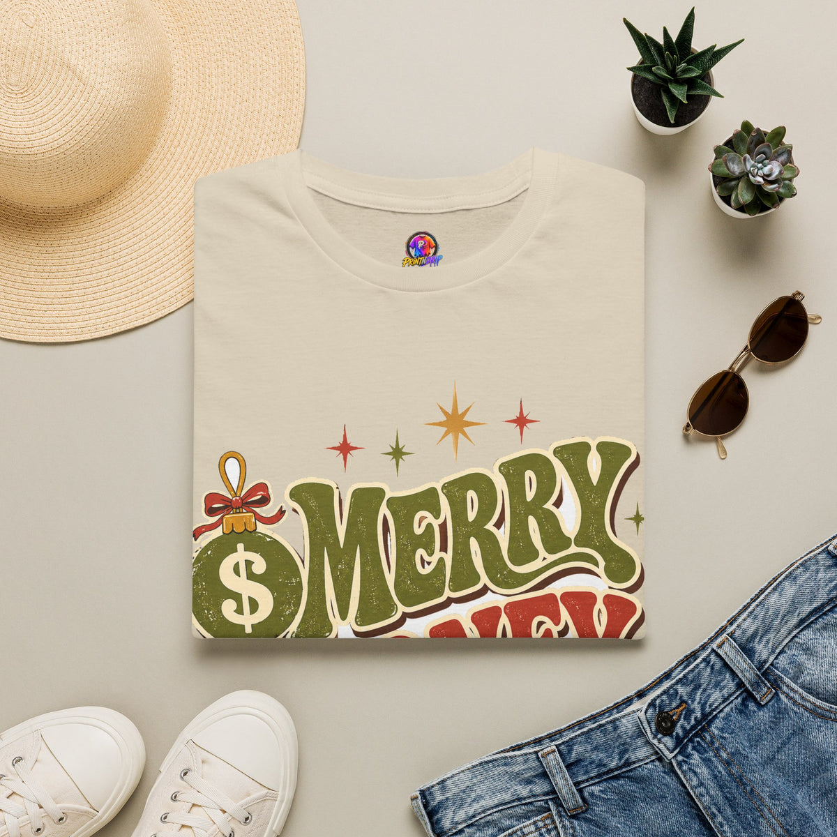 Merry Money Mood T‑Shirt — Retro Holiday Graphic Tee