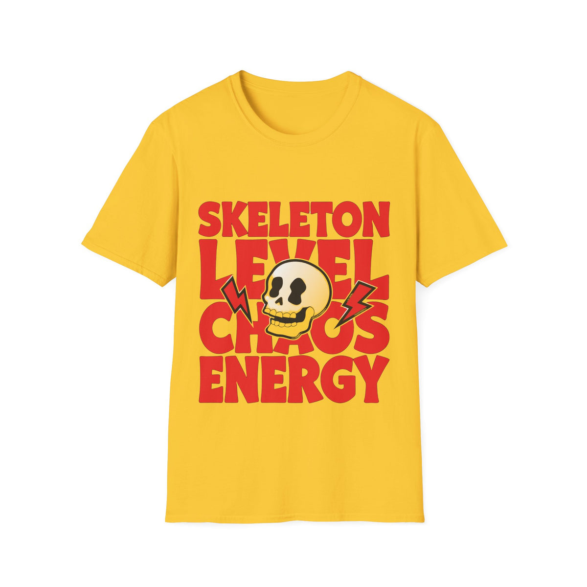 Skeleton Level Chaos Energy Red Block Tee - Bold Skull Lightning Graphic T-Shirt - Trending Now - September 2026