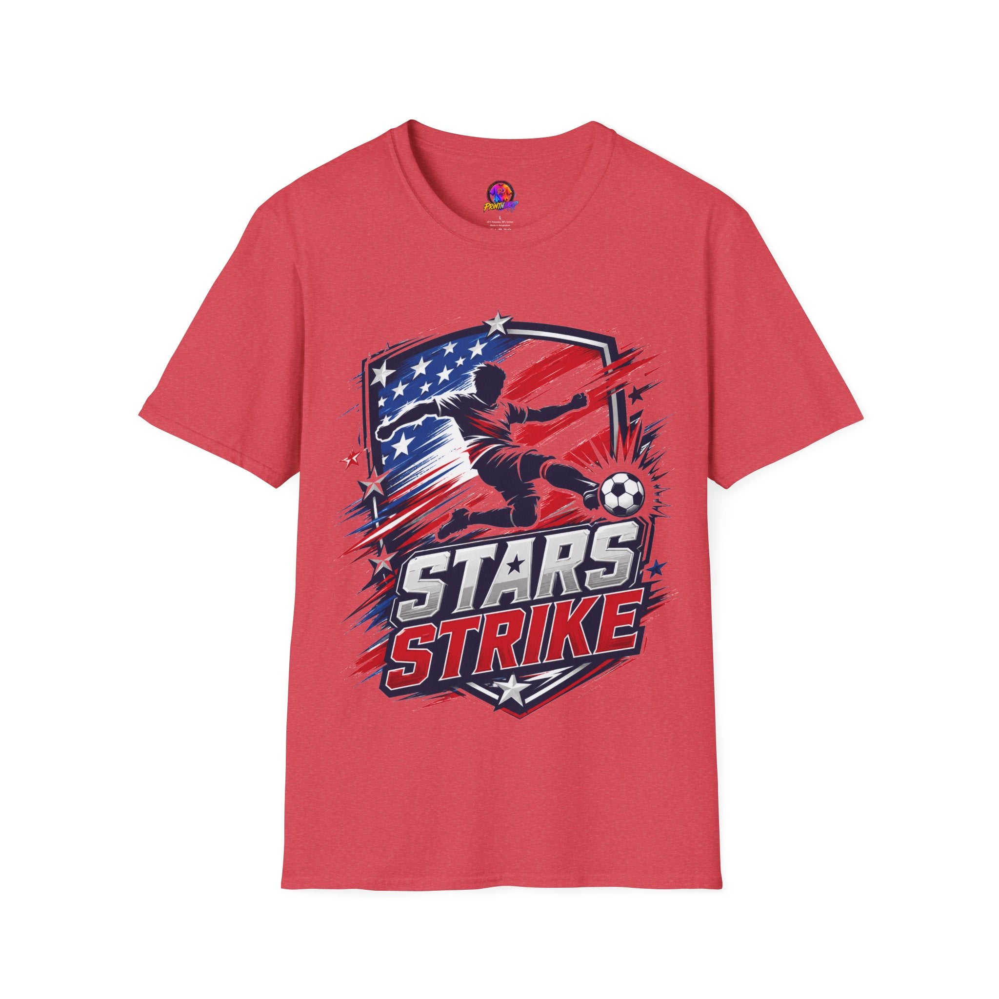 USA Soccer Stars Strike T‑Shirt — American Flag Soccer Player Graphic