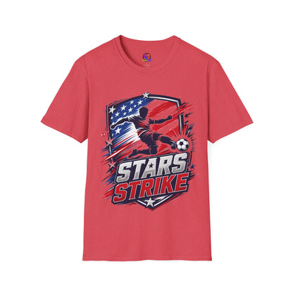 USA Soccer Stars Strike T‑Shirt — American Flag Soccer Player Graphic