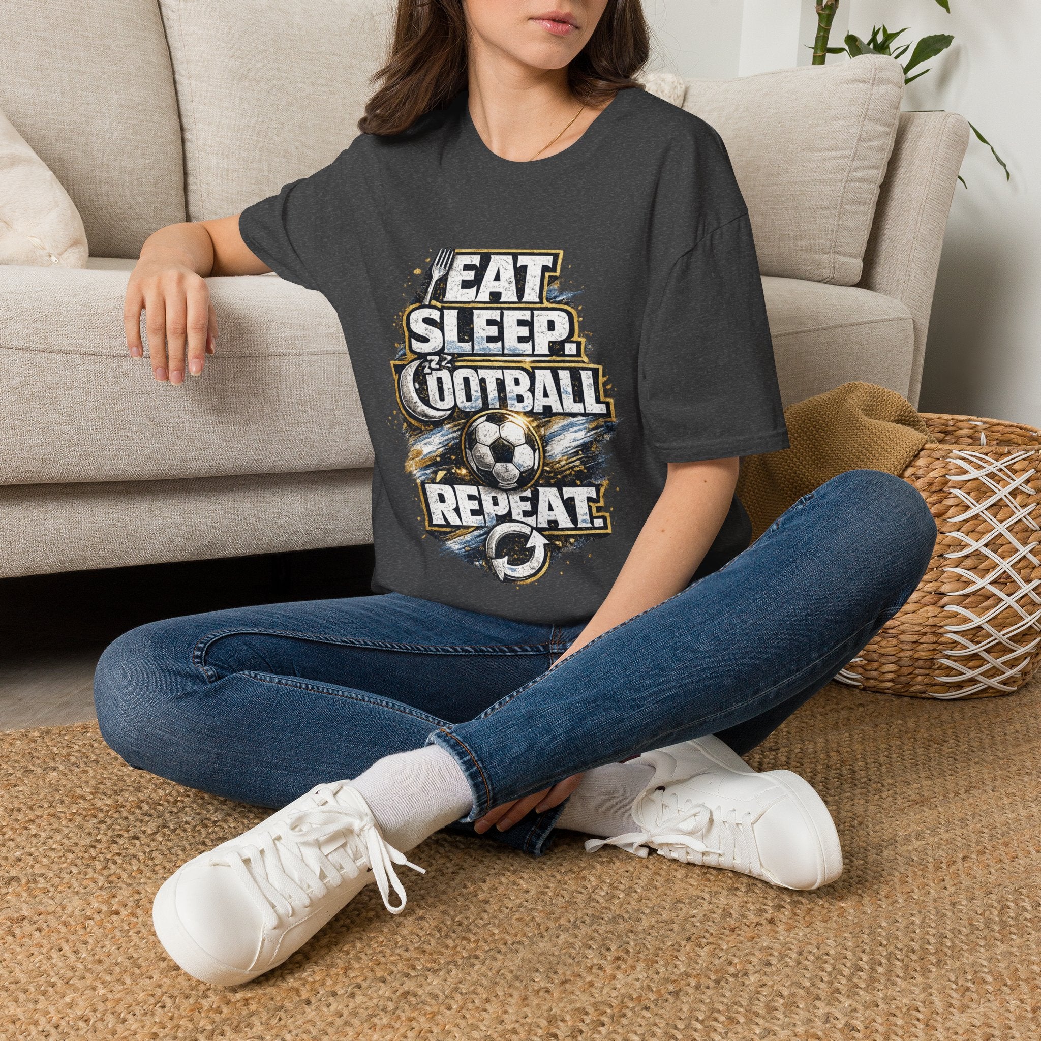 Football 'Eat Sleep Football Repeat' T-Shirt — Vintage Soccer Fan Tee