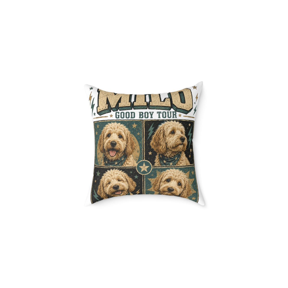 Milo "Good Boy Tour" Dog Photo Square Throw Pillow  Milo Bailey Dog Dad Mom