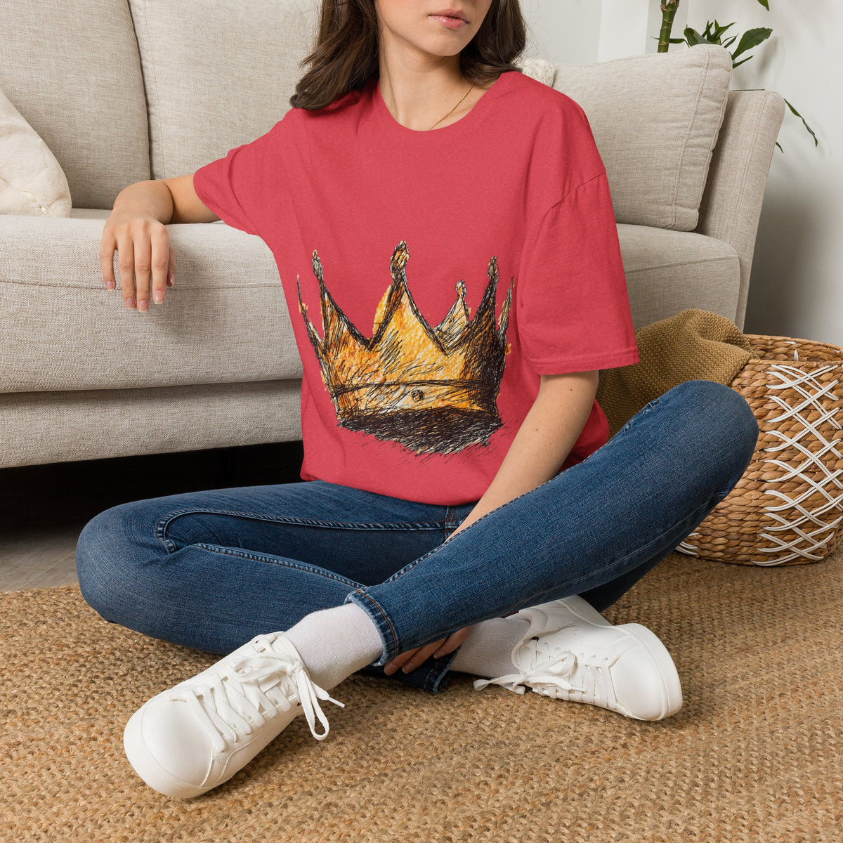 Crowned Sketch T‑Shirt — Hand‑Drawn Gold Crown Graphic Tee