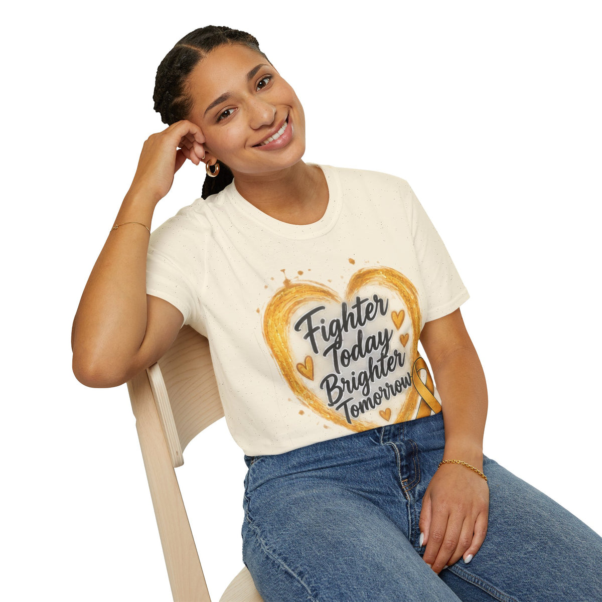 Childhood Cancer Awareness T-Shirt — "Fighter Today Brighter Tomorrow" Gold Ribbon