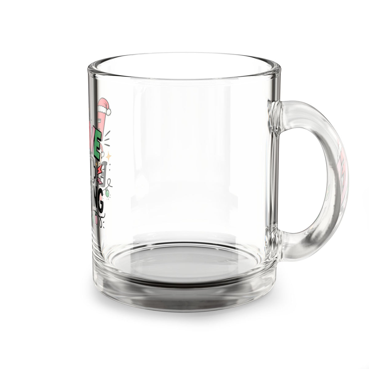 Modern Day Christmas Glass Mug  10oz Festive Buffering Glass Mug — 10oz Holiday Coffee Cup