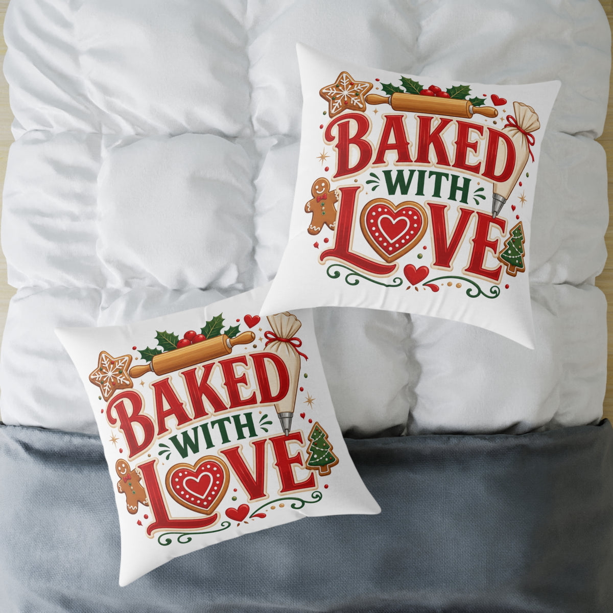Christmas Baked With Love Square Poly Canvas Pillow