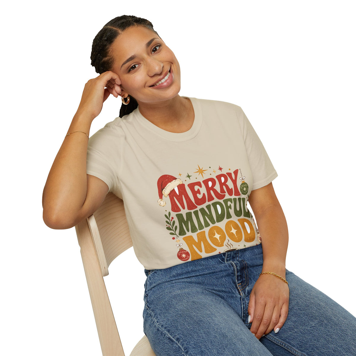 Merry Mindful Mood T-Shirt — Cozy Holiday Christmas Graphic Tee