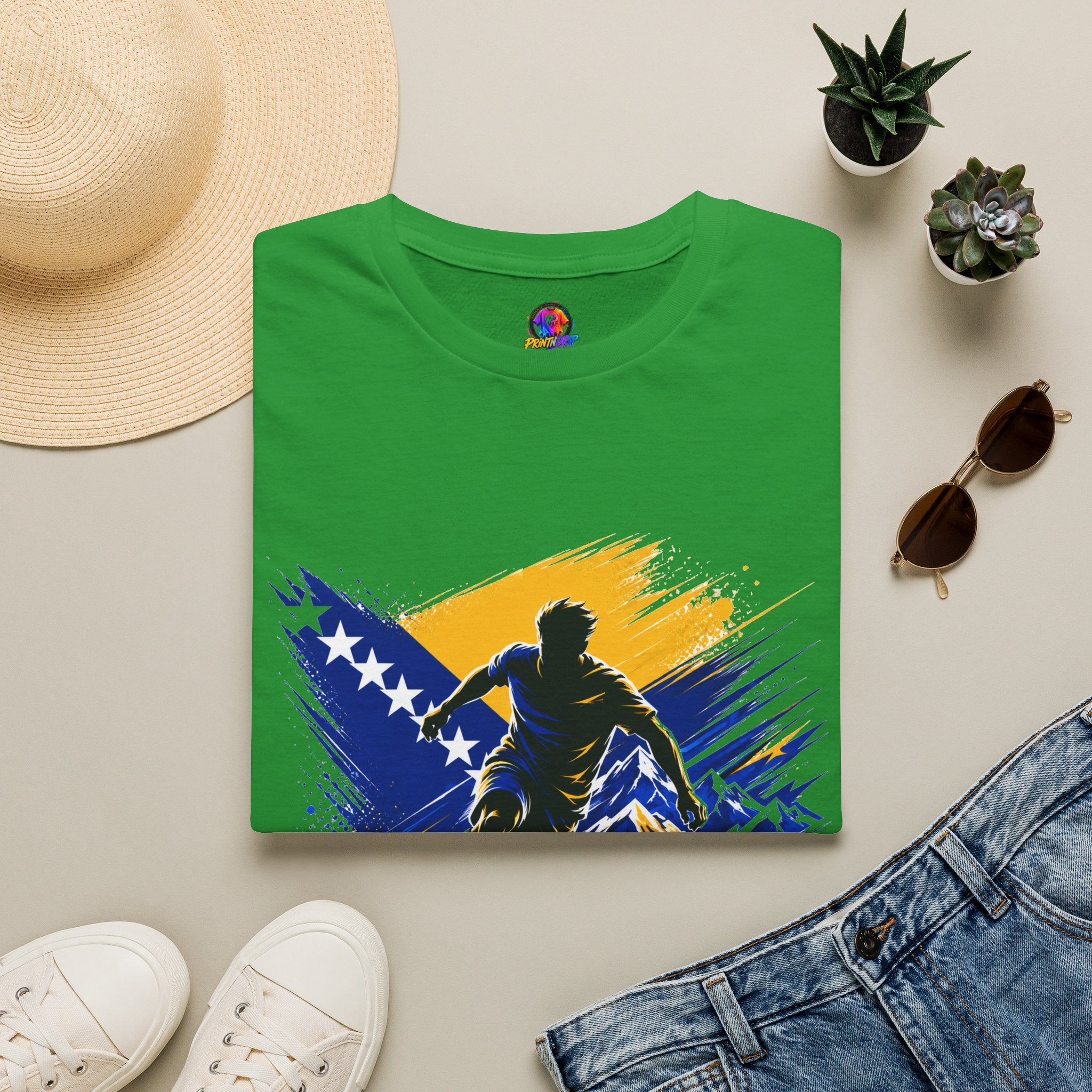 Bosnia Football T‑Shirt - "Blue Gold Rise" Soccer Graphic Tee