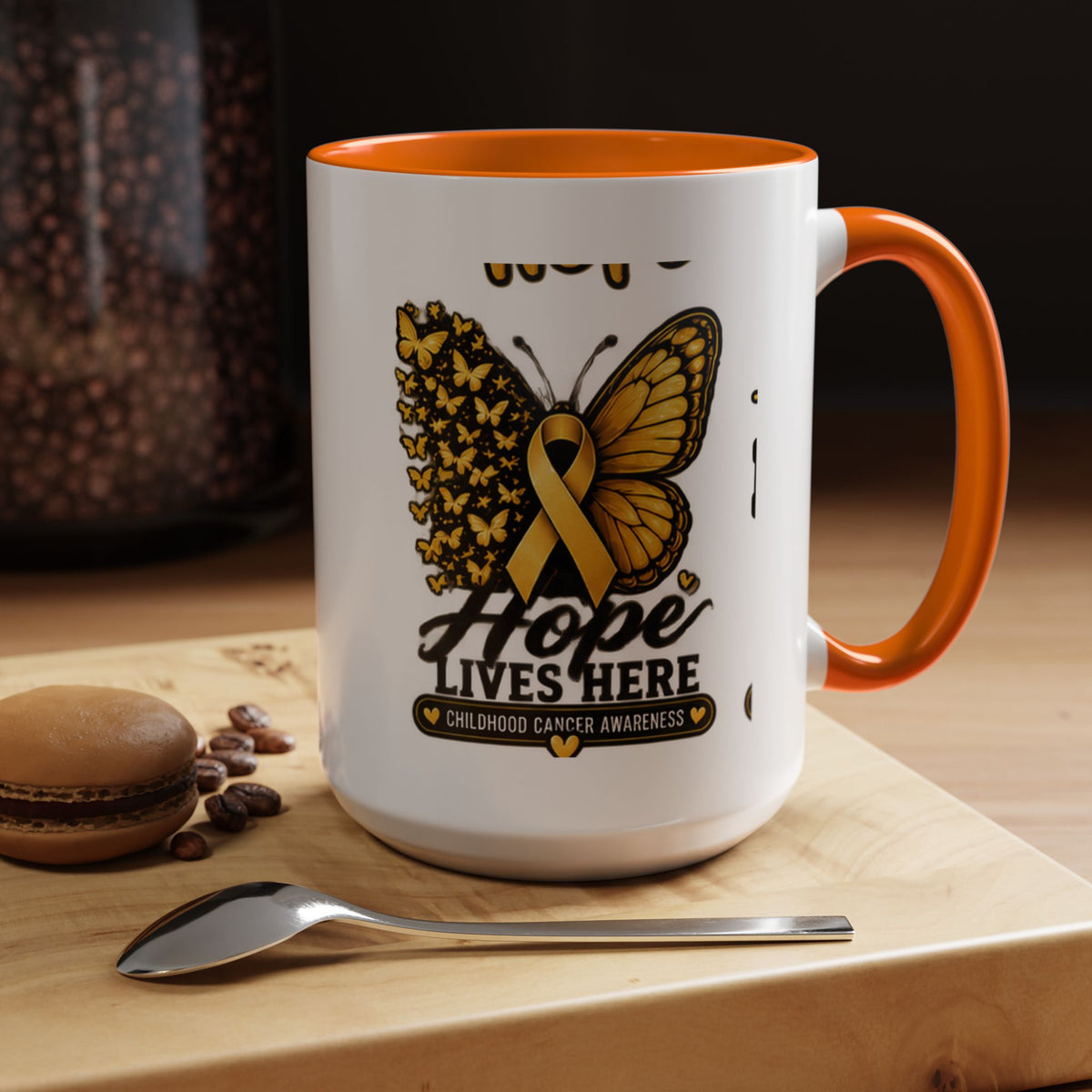 Children’s Cancer Awareness Accent Coffee Mug — "Hope Lives Here" (11/15oz)