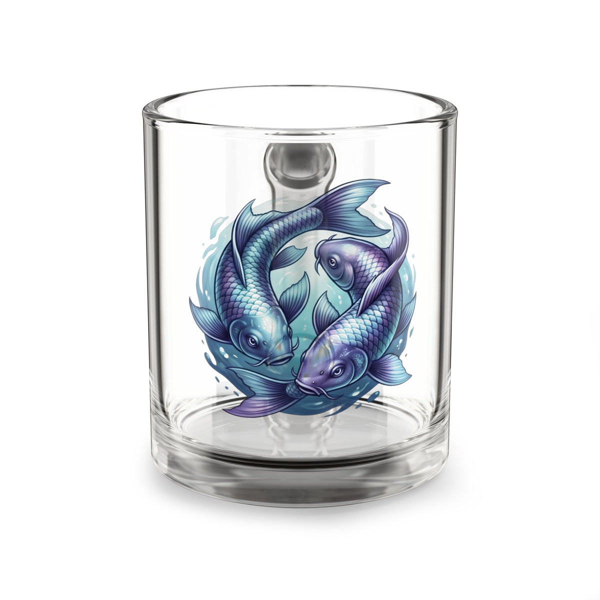 Pisces Koi Fish 10oz Glass Mug — Blue Aquatic Ceramic-Inspired Tea & Coffee Cup